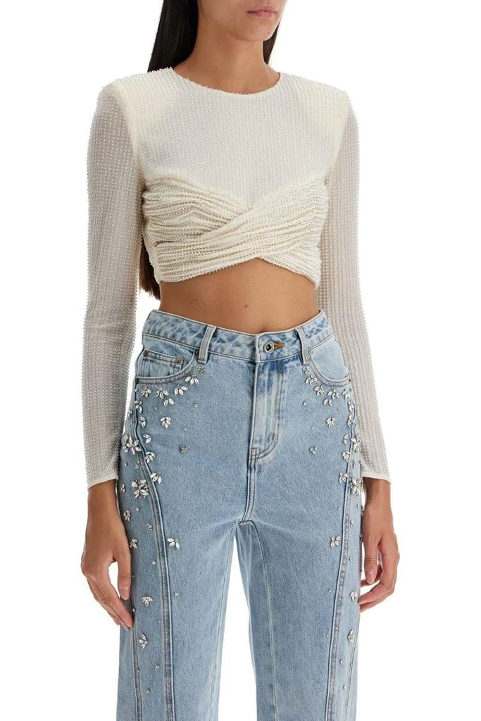 Self Portrait mesh crop top with beads embellishments. 2