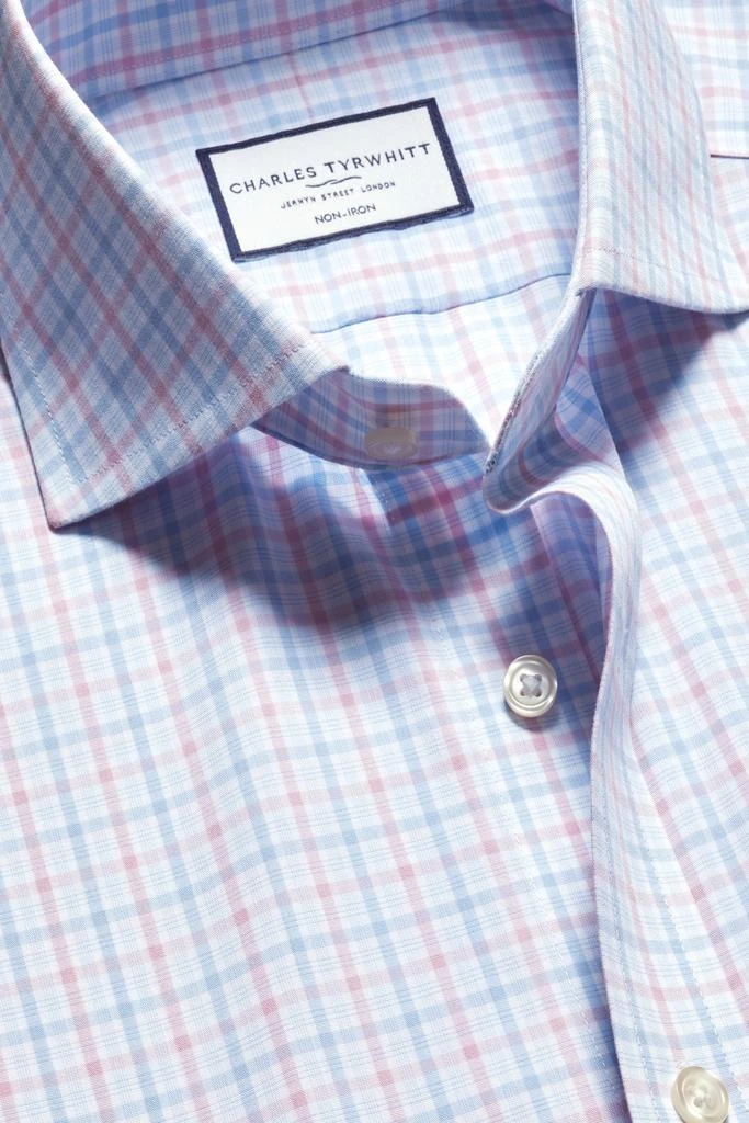 Charles Tyrwhitt Men's Check Non-Iron Twill Cutaway Slim Fit Shirt Single Cuff 11
