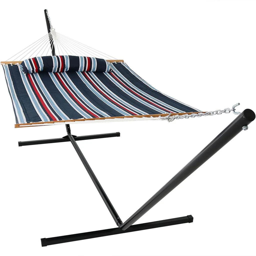 Sunnydaze 2-Person Quilted Fabric Spreader Bar Hammock with Detachable Pillow and Stand - 400 lb Weight Capacity/15' Stand 14