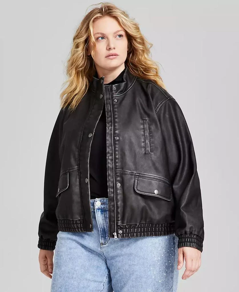 And Now This Trendy Plus Size Faux-Leather Bomber Jacket, Created for Macy's 1
