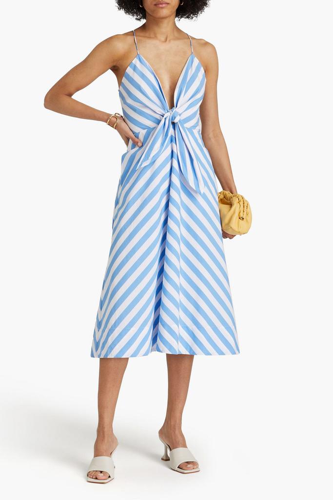 REBECCA VALLANCE Nini knotted striped cotton-blend poplin midi dress