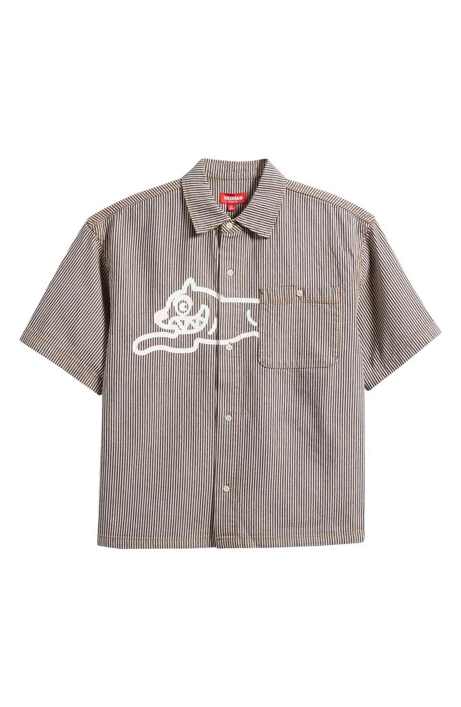Icecream Running Dog Short Sleeve Denim Graphic Button-Up Shirt 6