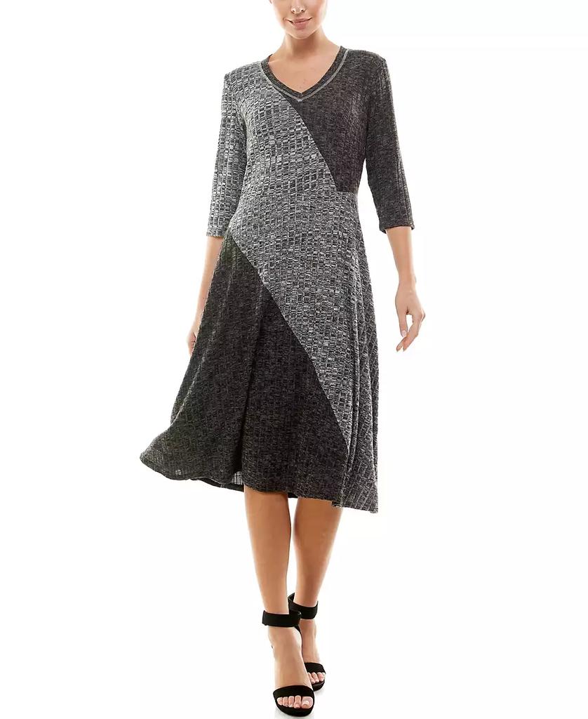 NY Collection Women's Two Tone Ribbed A-line Dress