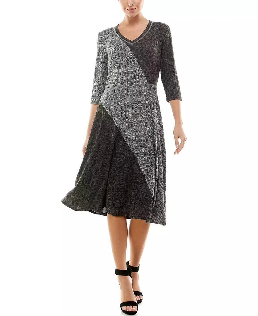 NY Collection Women's Two Tone Ribbed A-line Dress 1