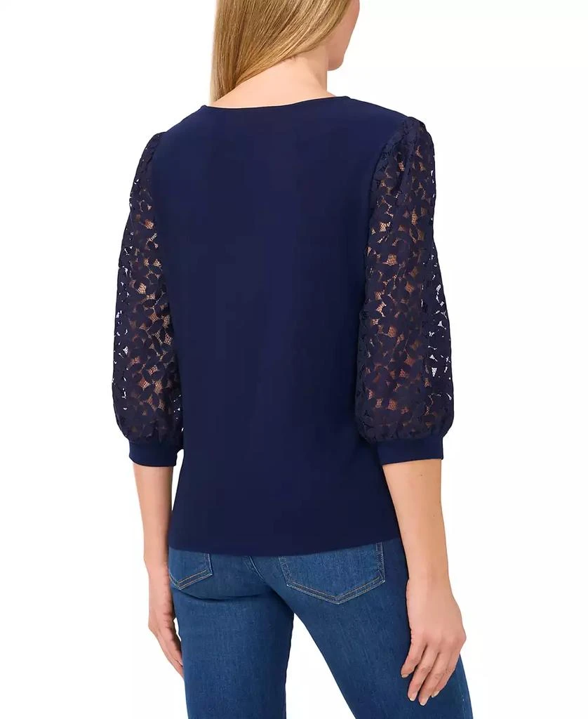 CeCe Women's Solid Lace-3/4-Sleeve Knit Crewneck Top 2