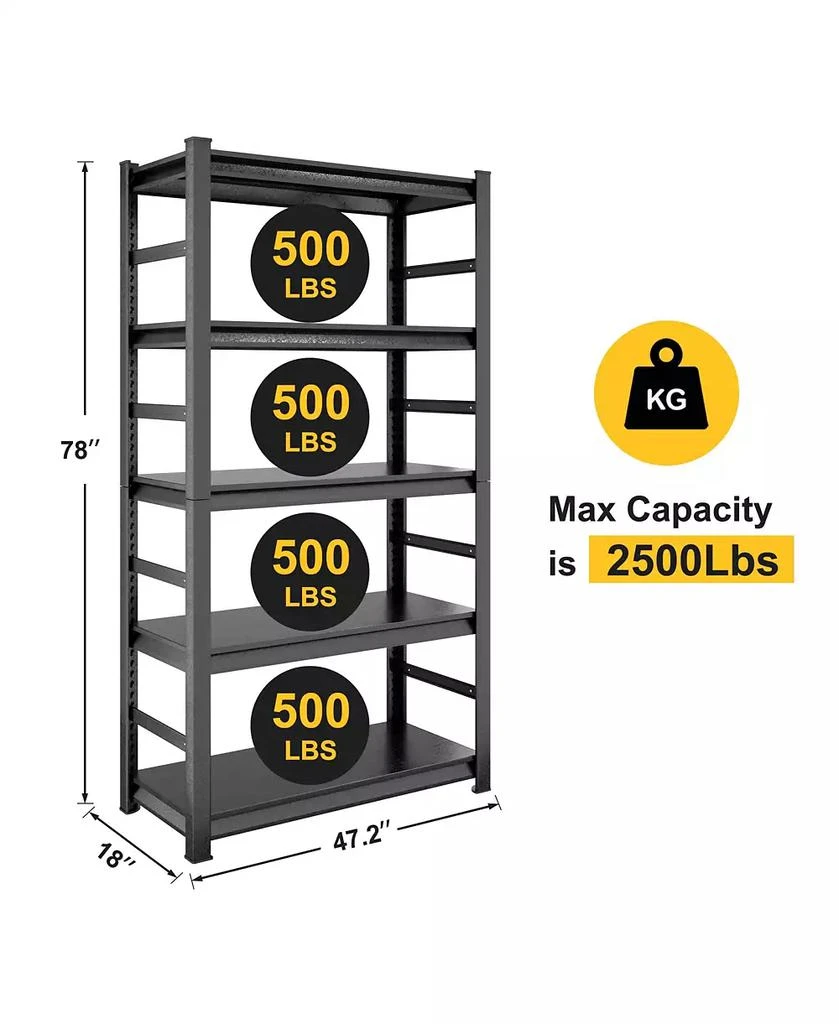 Flynama Storage Shelves 5 Tier Heavy Duty Metal Shelving Unit Adjustable Shelving Units and Storage Rack Kitchen Garage Shelf H78 W47.2 D18 4