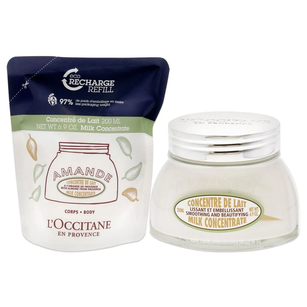 LOccitane Almond Concetrate Duo by Loccitane for Women - 2 x 6.9 oz Almond Milk Concentrate, Almond Milk Concentrate Eco Refill 2