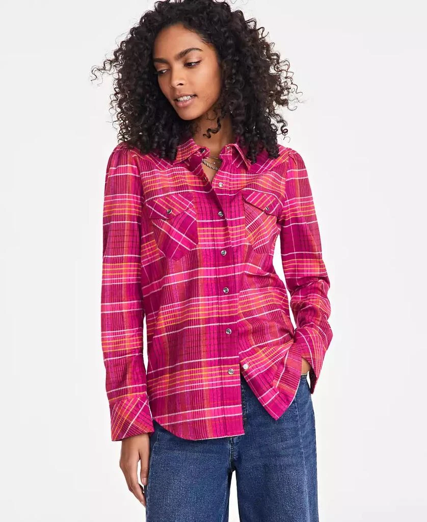 On 34th Women's Plaid Puff Sleeve Flannel Shirt, Exclusively at Macy's 1