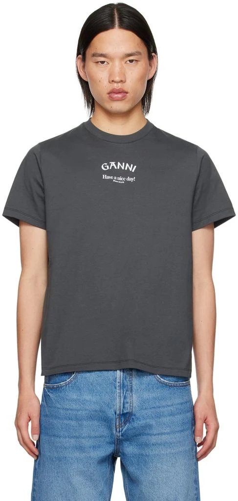 Ganni Gray Printed T-Shirt 1