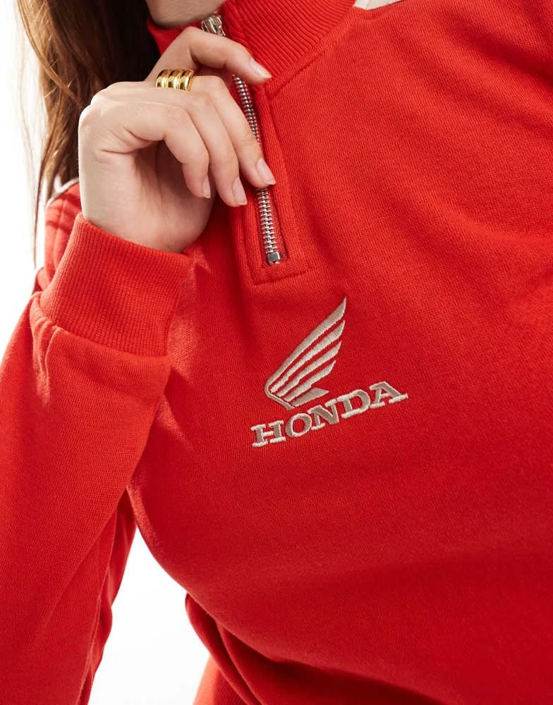 Daisy Street Daisy Street funnel neck fitted sweatshirt with sporty stripes and Honda graphic in red 3