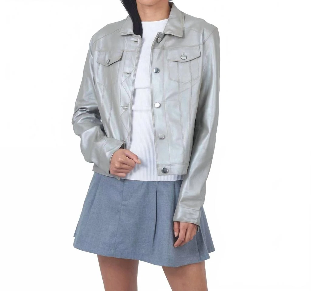 JKT NYC Alexa Metallic Leather Jacket In Taupe/silver 4