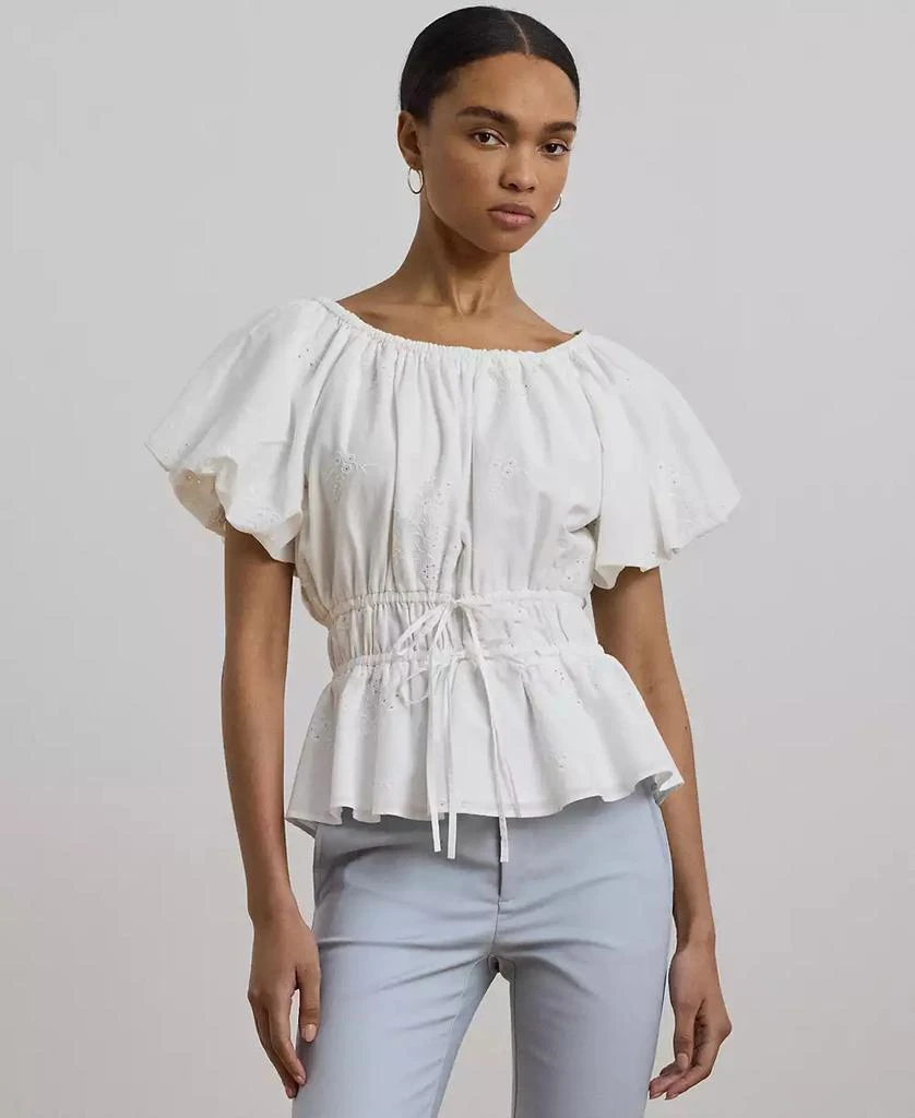 Ralph Lauren Women's Eyelet Cotton Voile Peplum Blouse 1