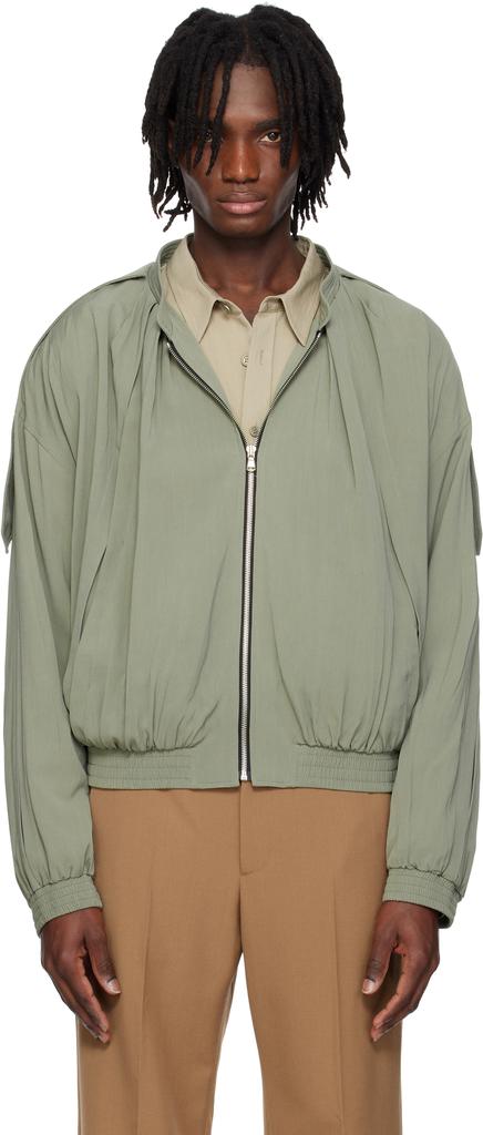 Recto Khaki 80s Tucked Detail Disco Bomber Jacket