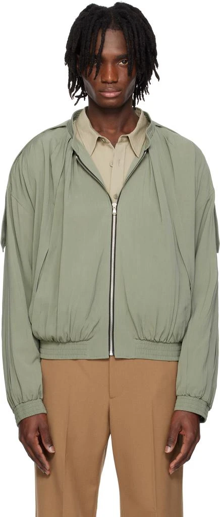 Recto Khaki 80s Tucked Detail Disco Bomber Jacket 1