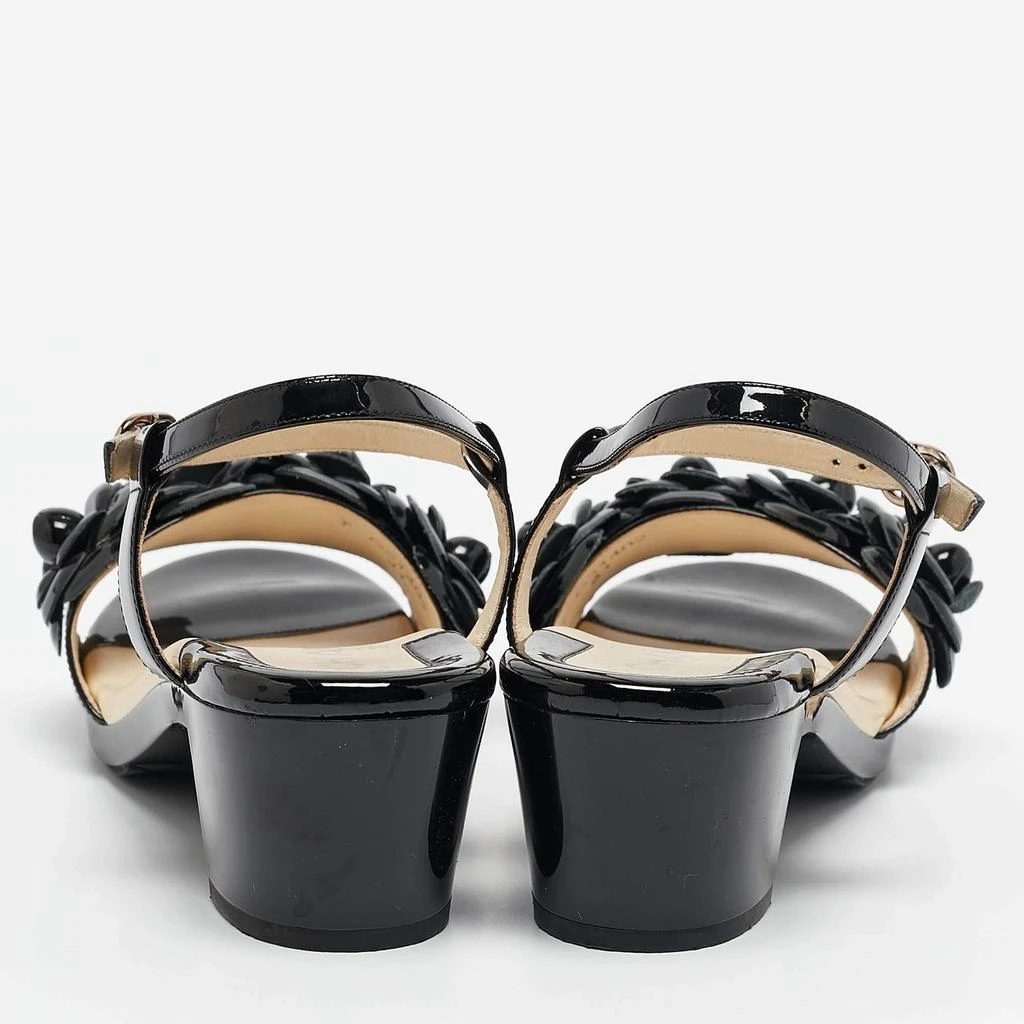 Chanel Chanel Black Patent Leather Camellia Accent Ankle Strap Sandals Size 41 5
