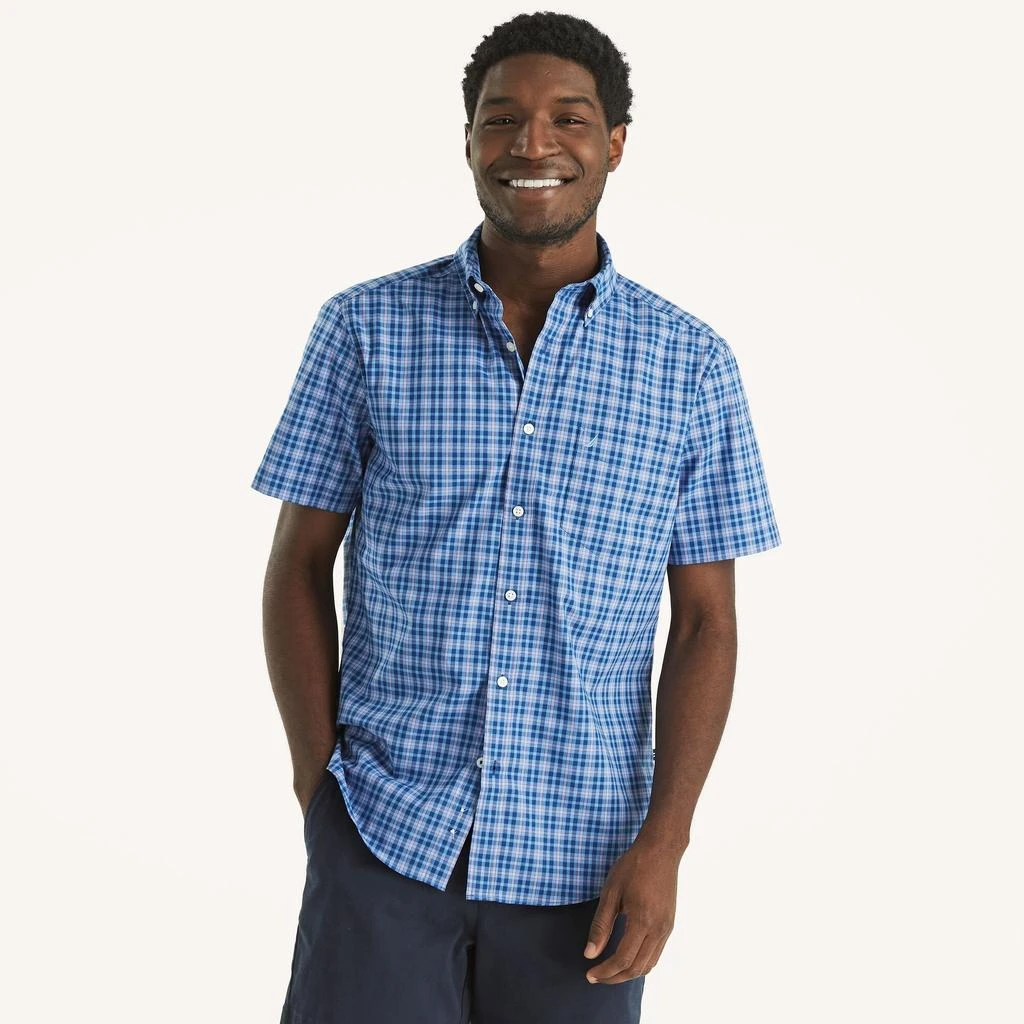 Nautica Mens Wrinkle-Resistant Plaid Wear To Work Short-Sleeve Shirt 1