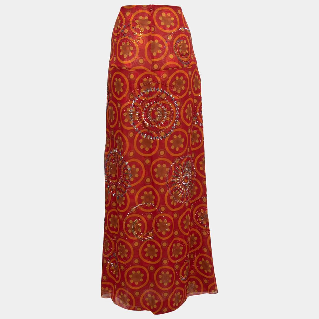 Gianfranco Ferre Gianfranco Ferre Vintage Red Printed Silk Embellished Maxi Skirt L