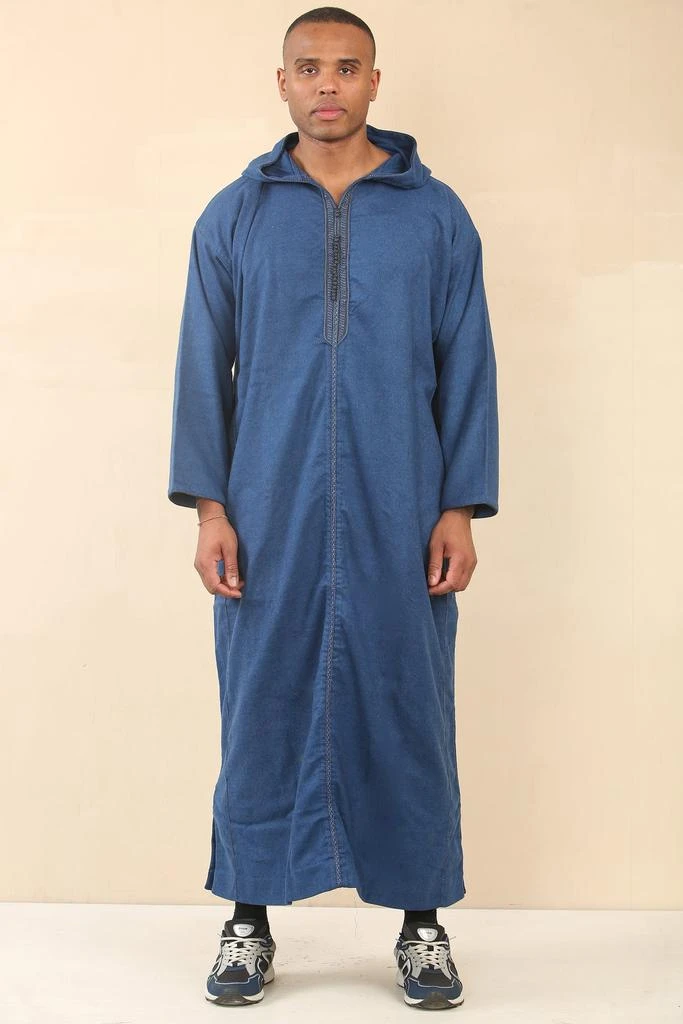 Arabic Thobes Men
s Blue Hooded Moroccan Thobe Djellaba Jubba Robe Eid