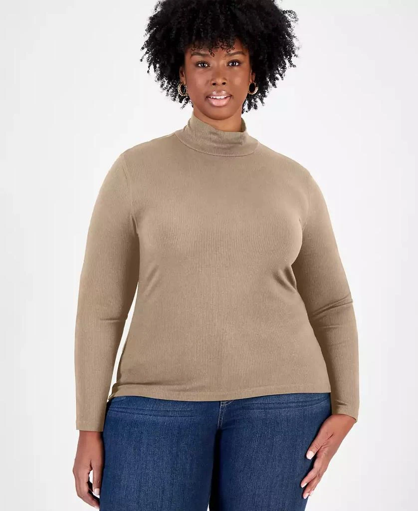 On 34th Trendy Plus Size Mock-Neck Ribbed-Knit Top, Created for Macy's 1