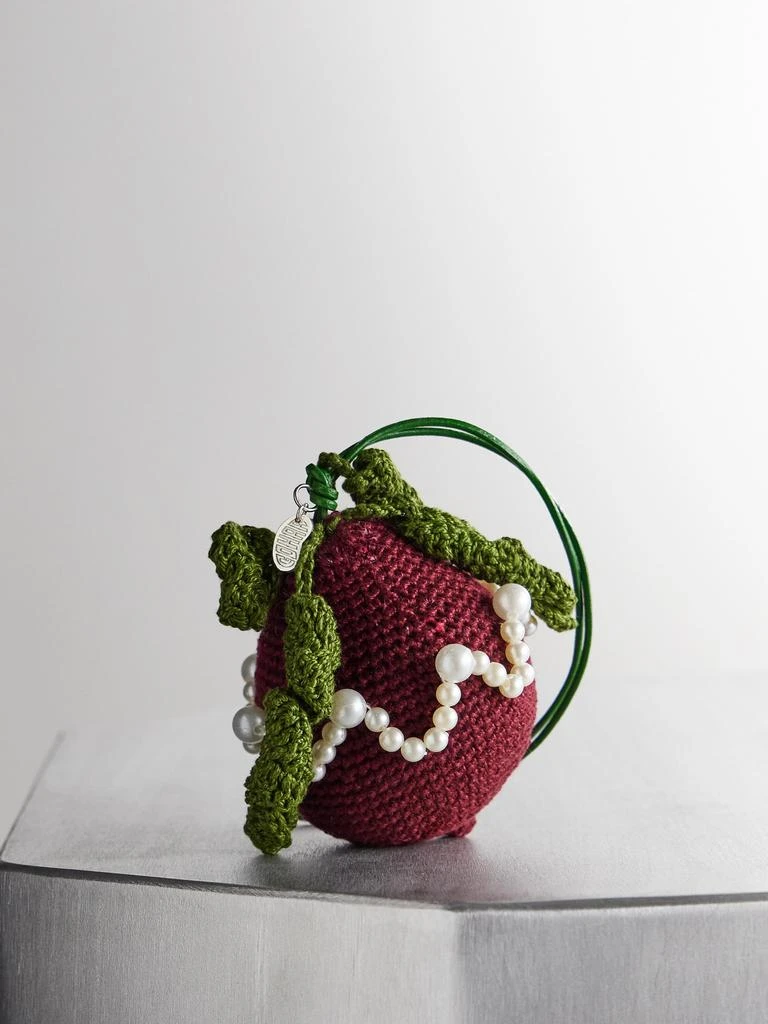 Gohar World Faux Pearl-embellished Crocheted Cotton Bag Charm