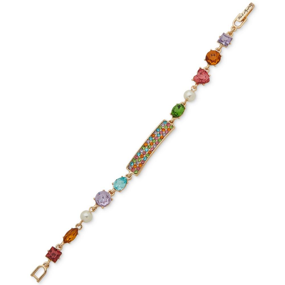 KARL LAGERFELD PARIS Gold-Tone Multicolor Mixed Crystal & Imitation Pearl Flex Bracelet