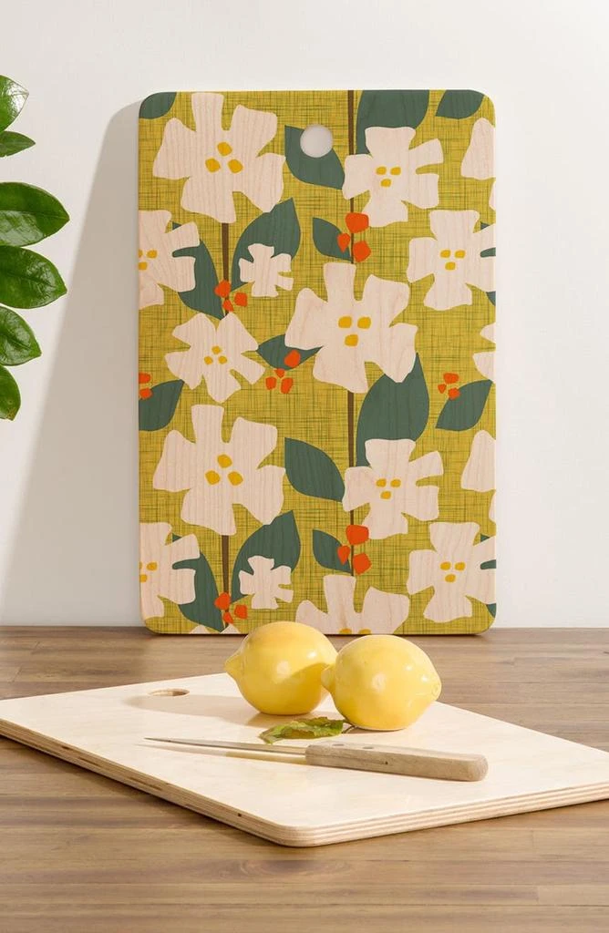 DENY Designs White Flowers and Red Berries by Mirimo Cutting Board 3