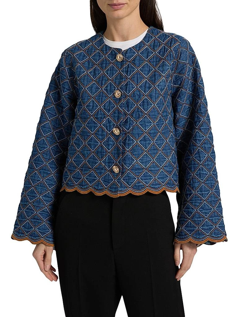 Cara Cara Marvis Embroidered Quilted Denim Crop Jacket 3