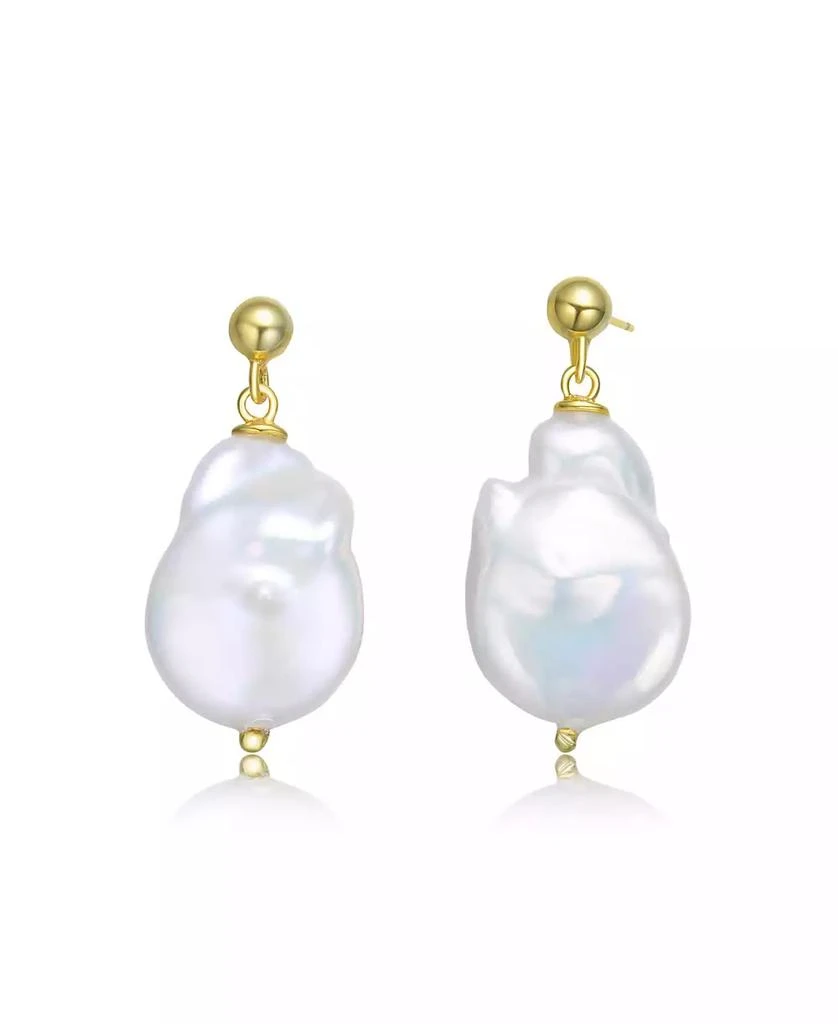 Genevive Elegant Sterling Silver 14K Gold Plating and Genuine Freshwater Pearl Dangling Earrings