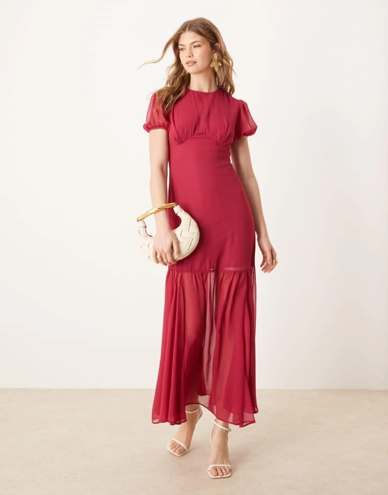 ASOS ASOS DESIGN puff sleeve midi dress in dark cherry 1