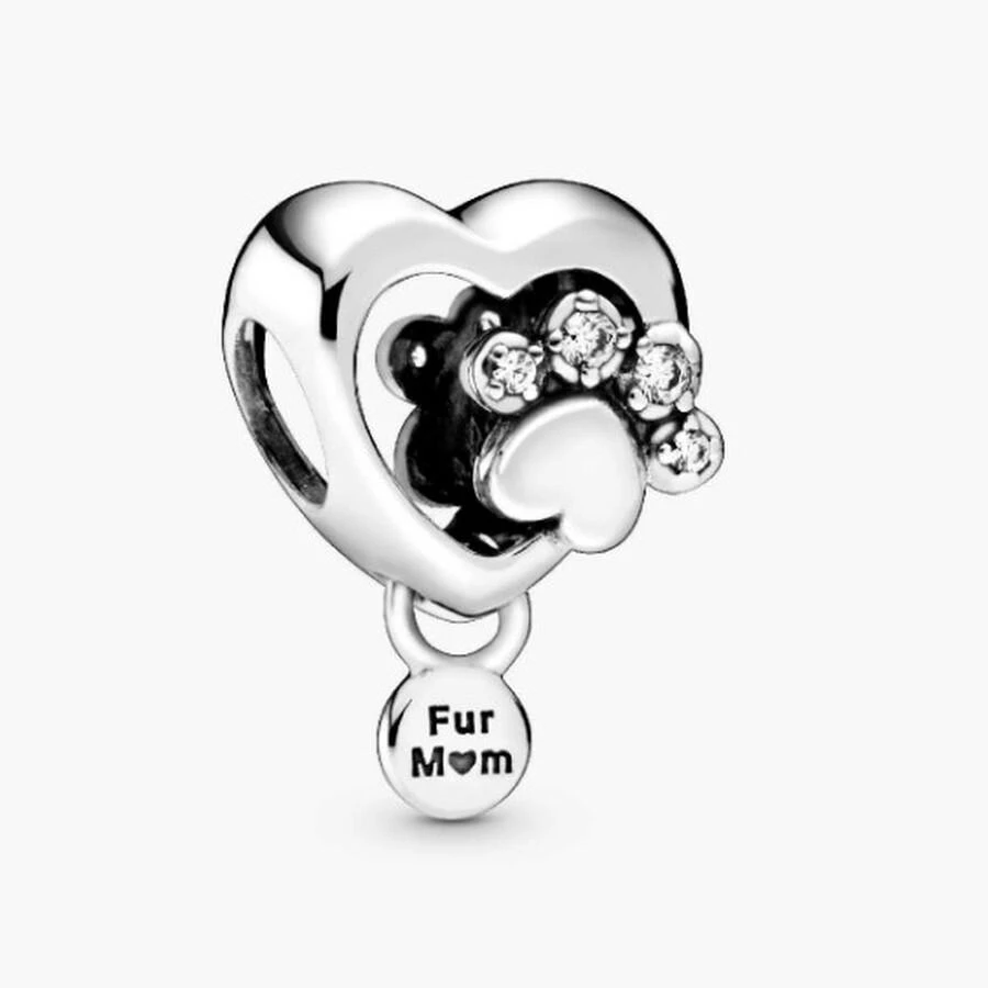 PANDORA Paw Heart Sterling Silver Charm With Clear Cubic Zirconia