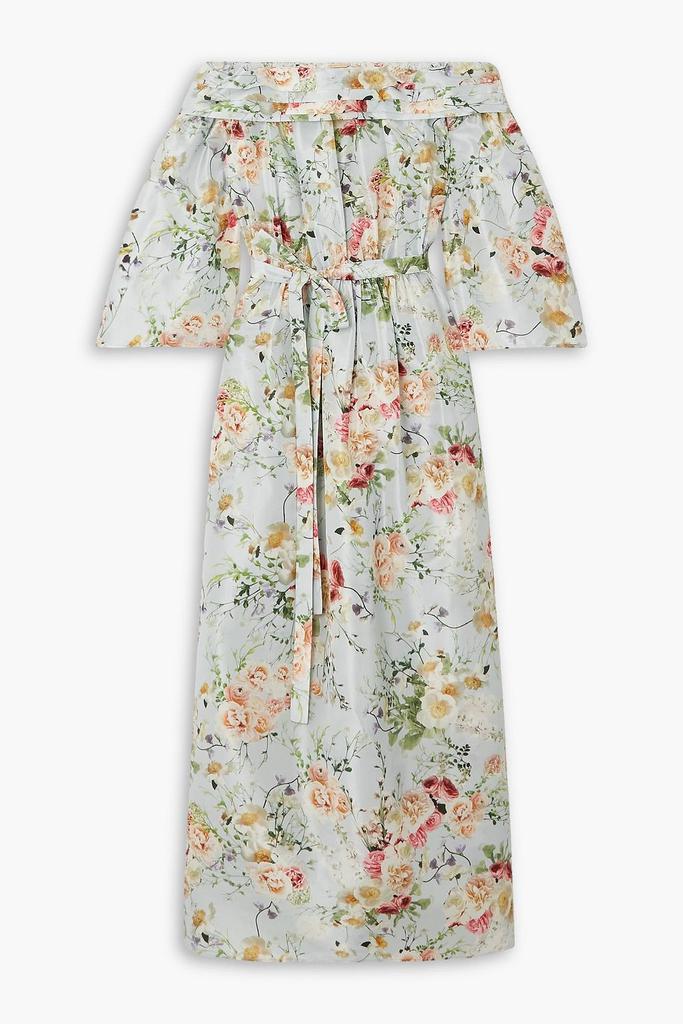 ADAM LIPPES Bardot off-the-shoulder belted floral-print silk maxi dress