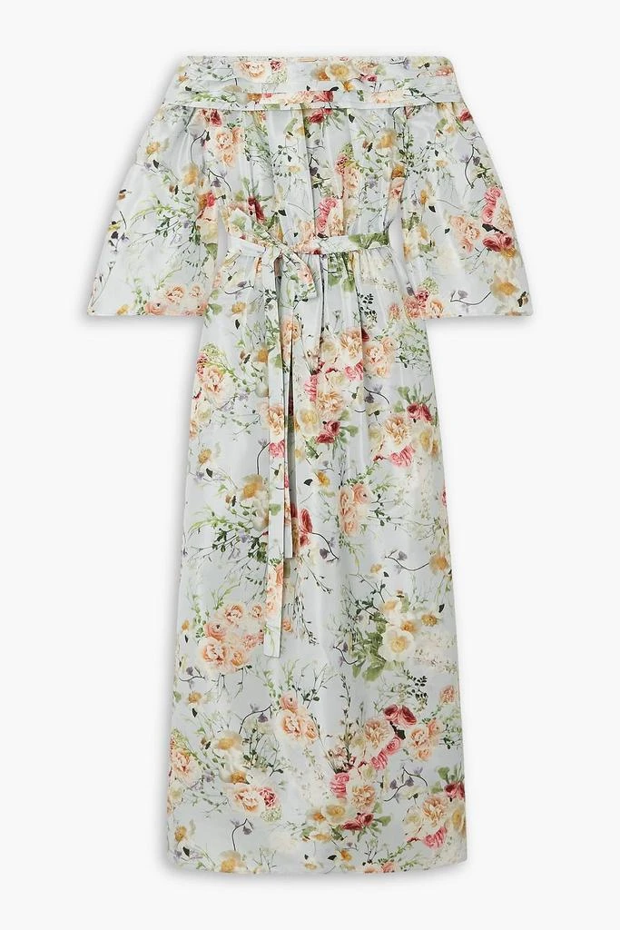 ADAM LIPPES Bardot off-the-shoulder belted floral-print silk maxi dress 1