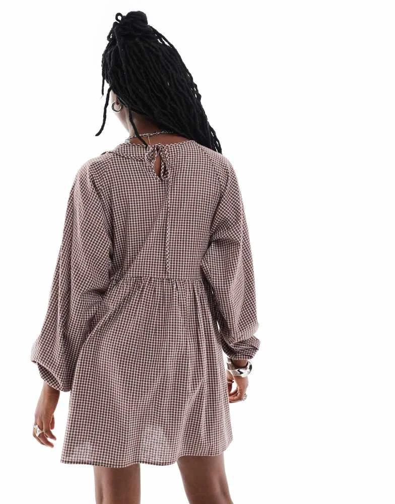 Daisy Street Daisy Street mini smock dress in brown check 3