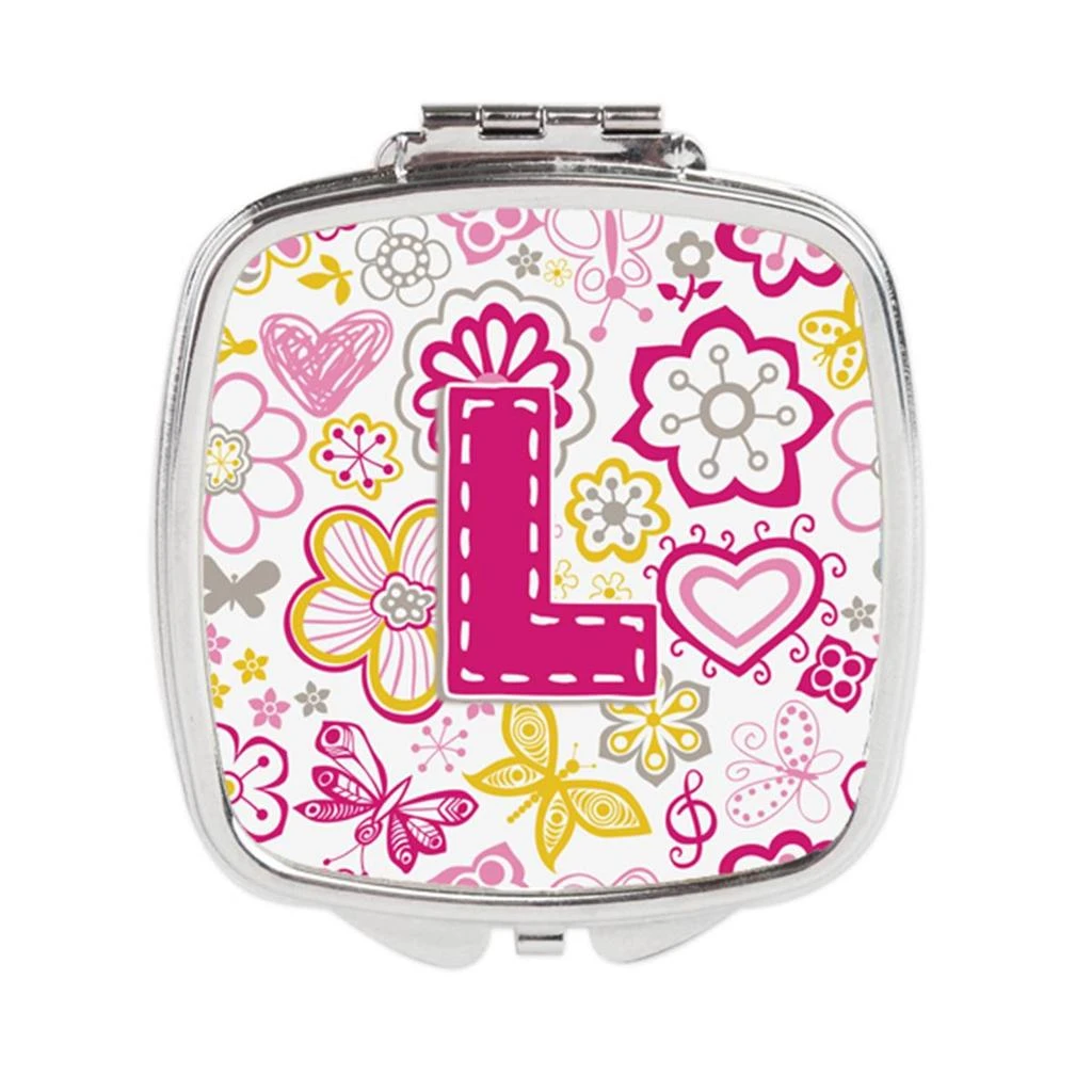 Carolines Treasures CJ2005-LSCM Letter L Flowers 
Butterflies Pink Compact Mirror