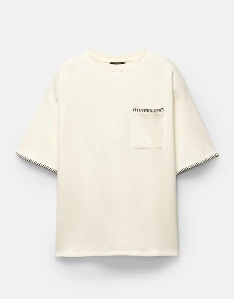 Pull&Bear Pull&Bear t-shirt with contrast seams in white 4