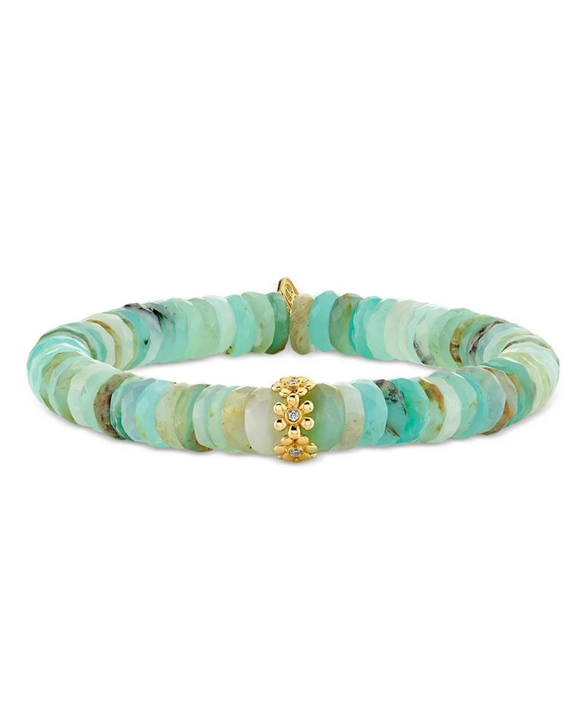 Sydney Evan 14K Yellow Gold Peruvian Opal & Diamond Daisy Beaded Stretch Bracelet 1
