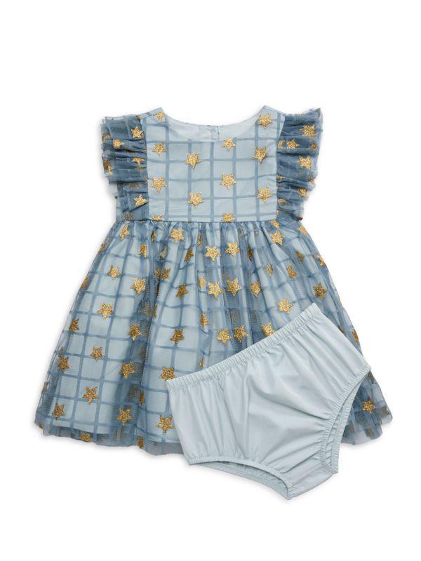 Pippa & Julie Baby Girl's Stella 2-Piece Star Glitter Dress & Bloomers Set
