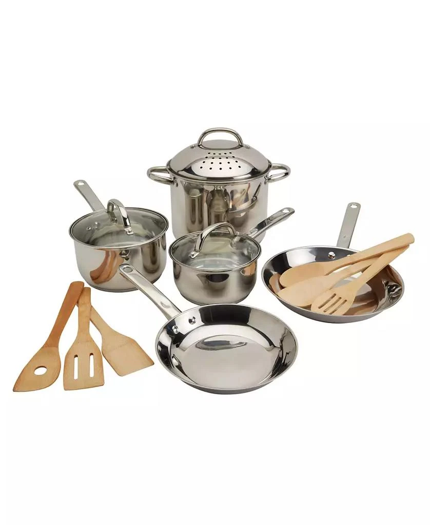 Essential Cookware Set Basic Essentials Induction-Ready Stainless Steel 14-Pc. Cookware Set ...