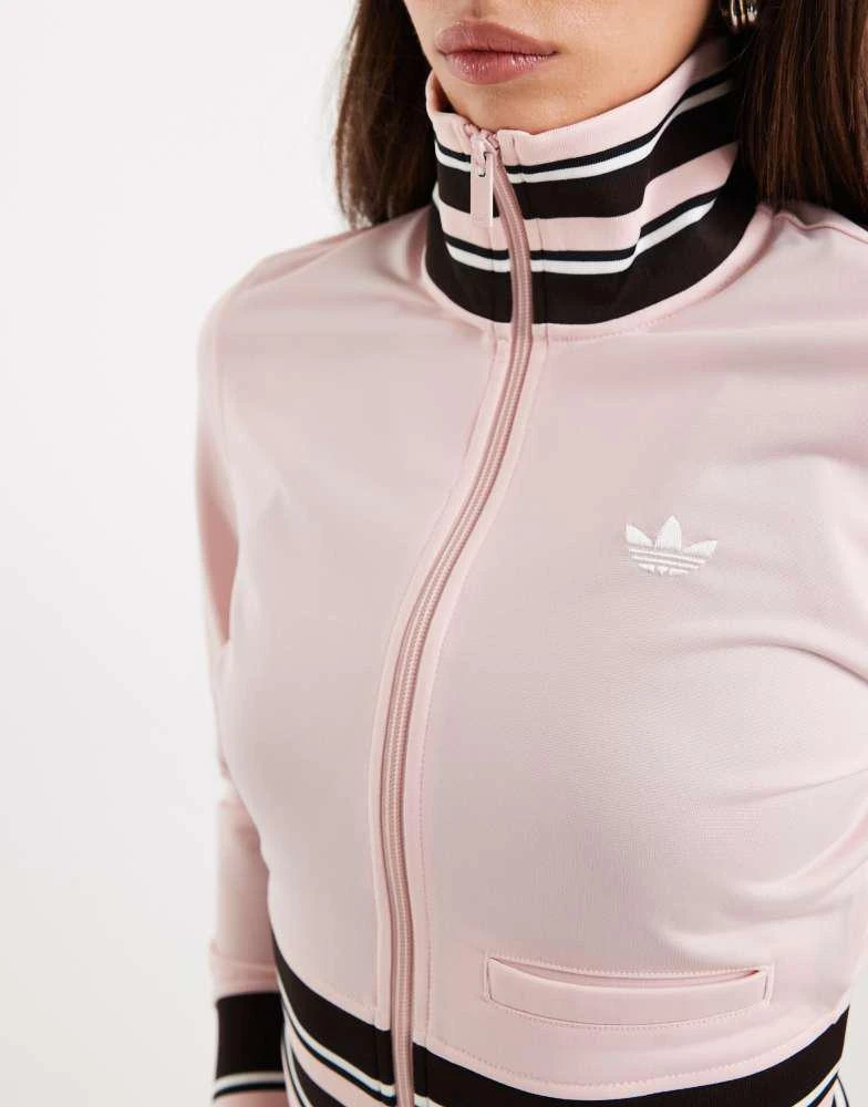 Adidas adidas Originals vintage inspired track top with stripe rib in light pink 4