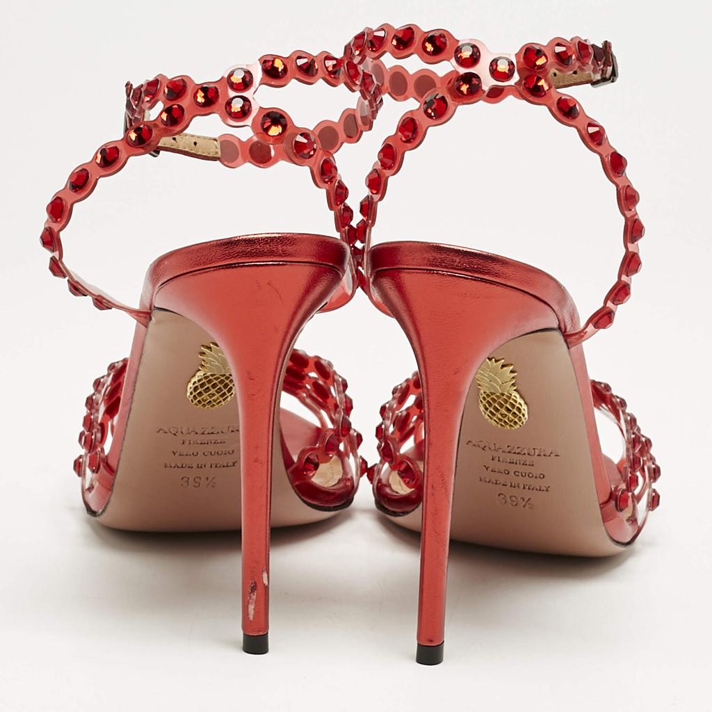 Shop Aquazzura Red PVC Crystal Embellished Tequila Sandals