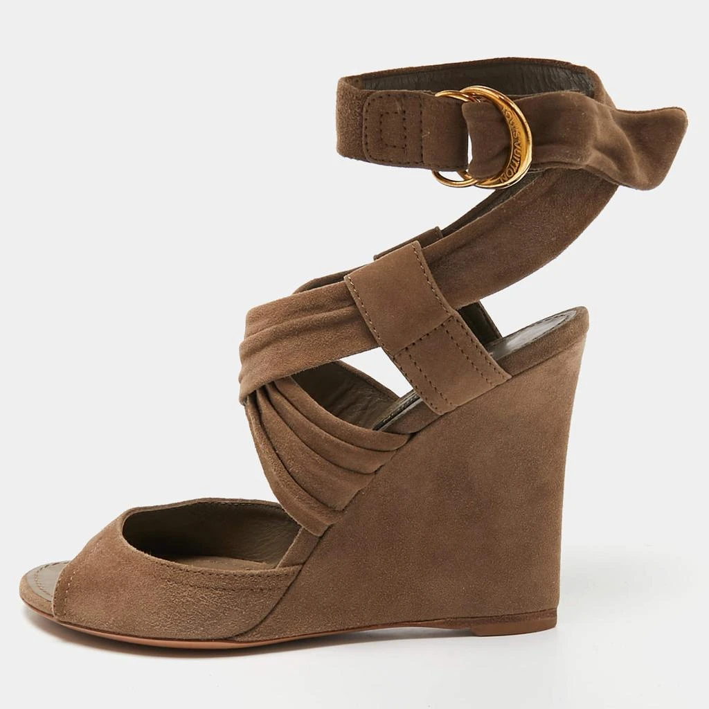 Louis Vuitton Louis Vuitton Brown Suede Criss Cross Ankle Wrap Wedge Sandals Size 37 1