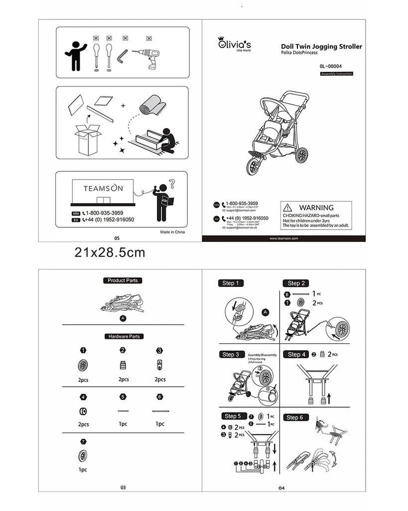 Teamson Olivia
s Little World, Baby Doll Twin Jogging Stroller - Ages 3+ 1