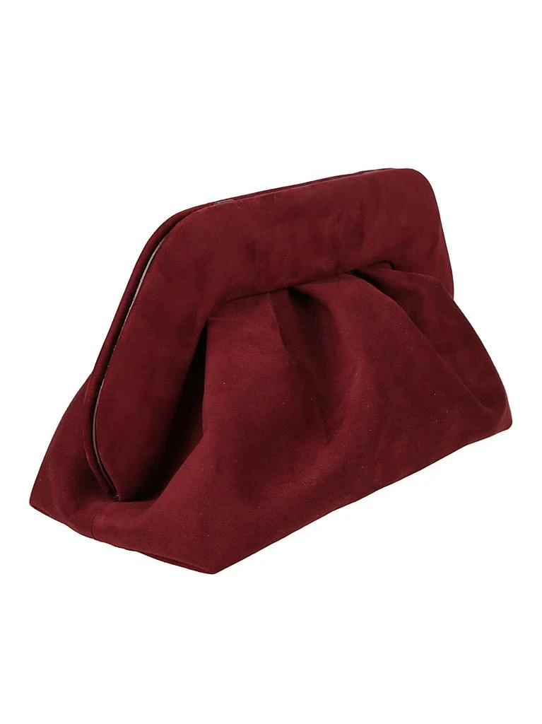 THEMOIRÈ Ruched Burgundy Suede Clutch Bag With Structured Frame 3