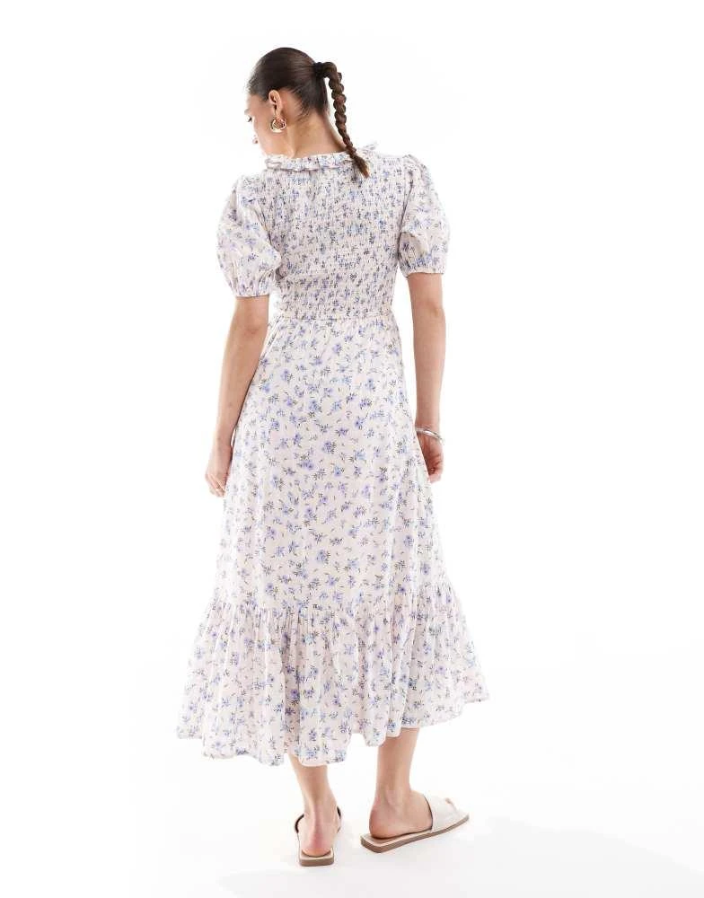 New Look New Look puff sleeve milkmaid midi dress in pink floral 3