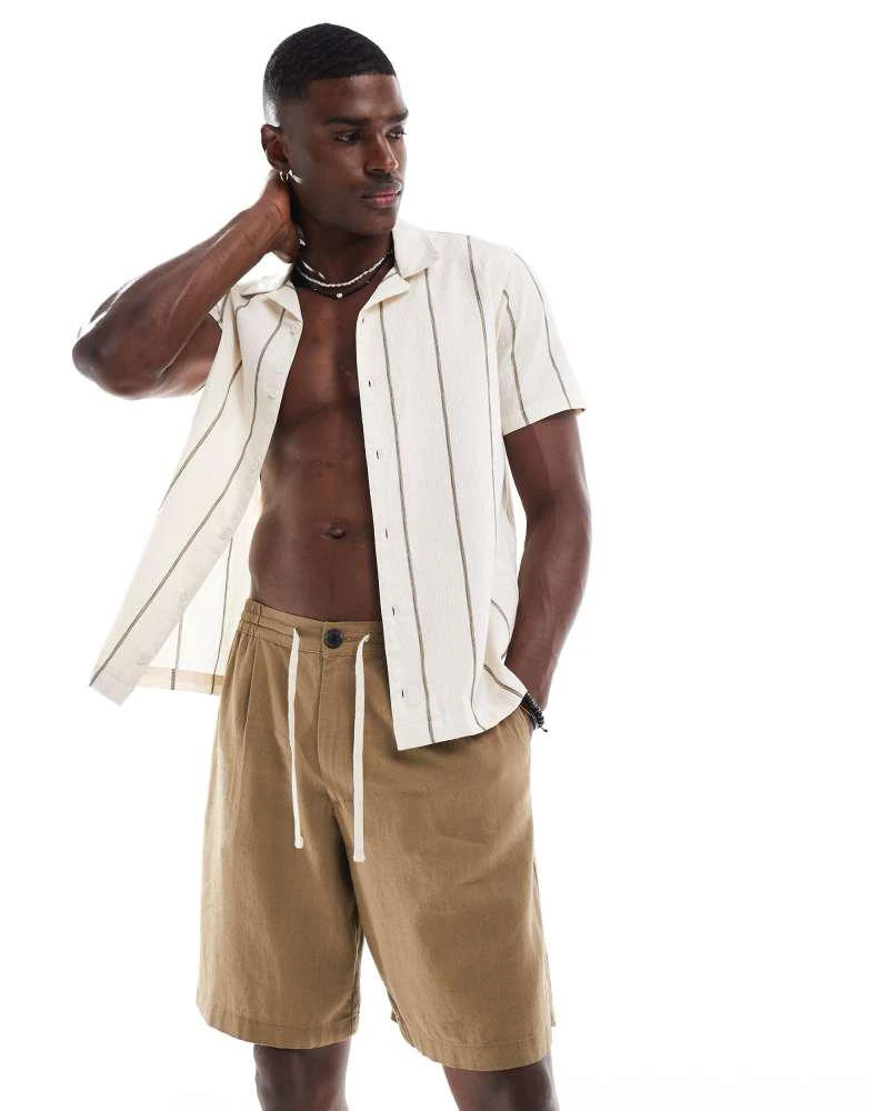 Threadbare Threadbare linen rich drawstring shorts in stone 1