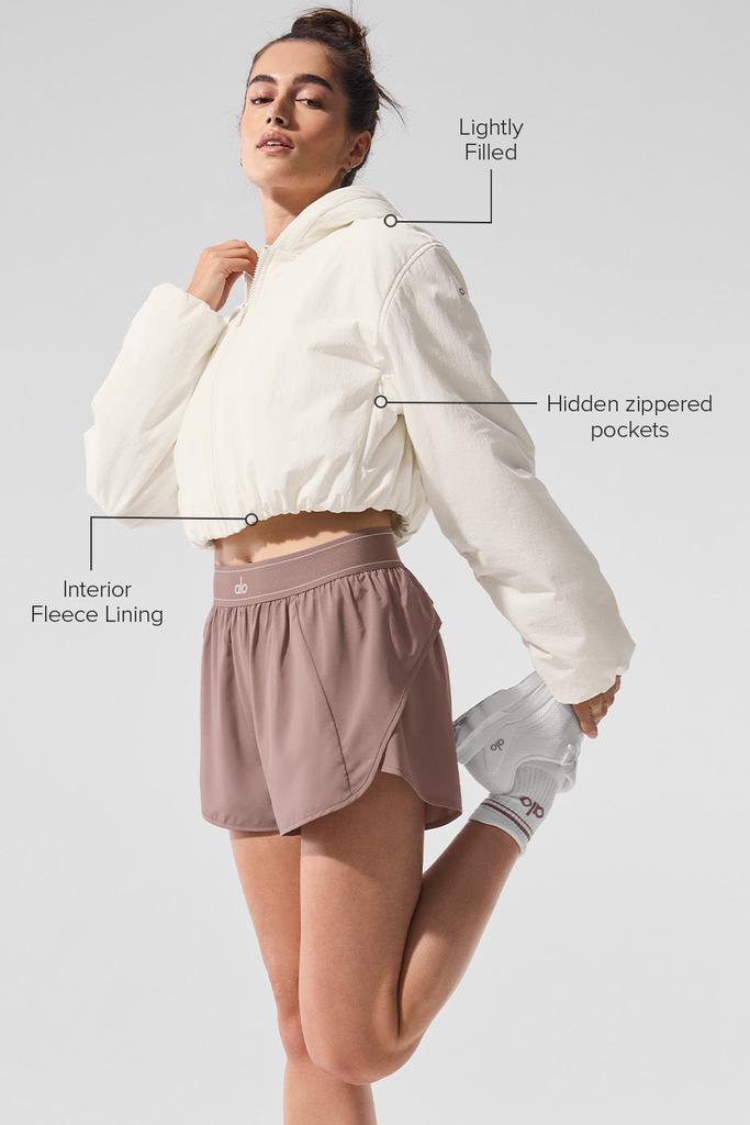 Alo Cropped Mountain Peak Full-Zip Hoodie - Ivory - Hoodies