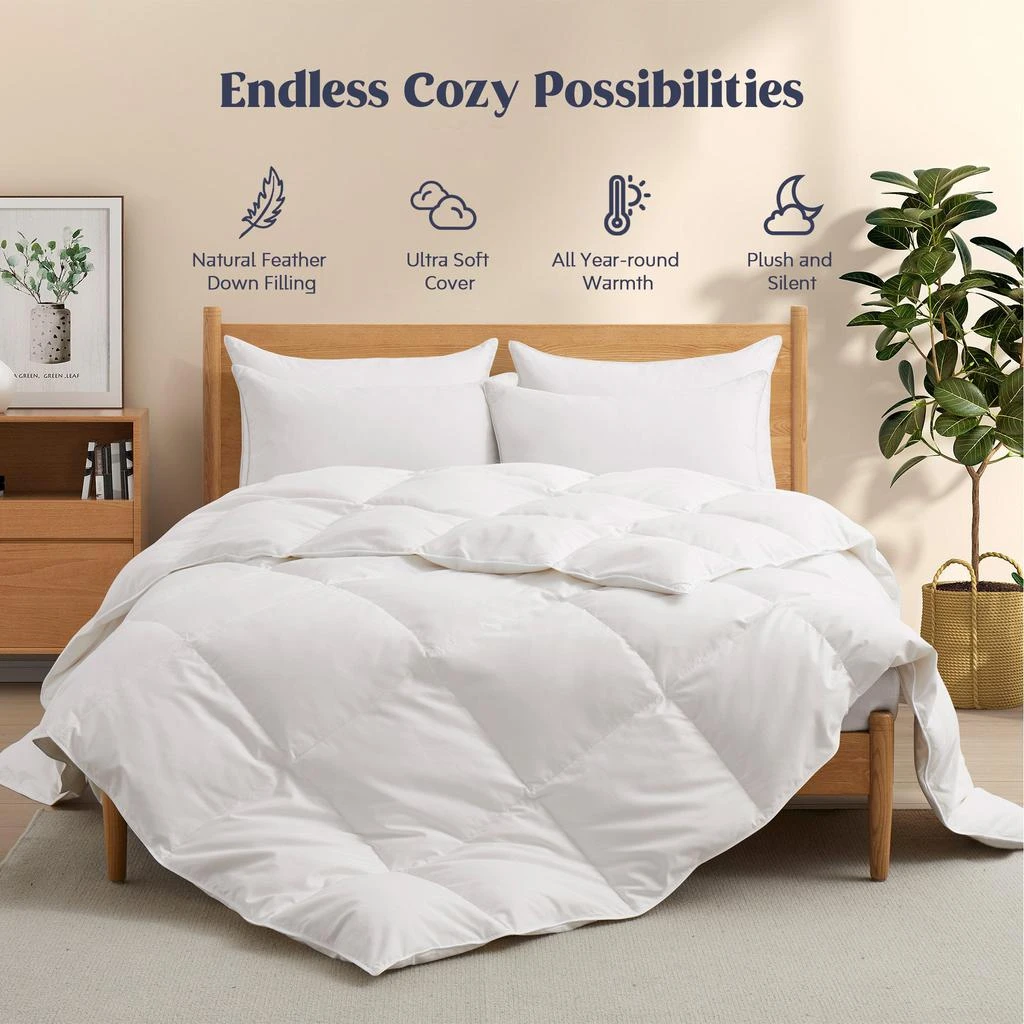 Peace Nest Premium White Goose Feather and Down Fiber Comforter, King or Full Size