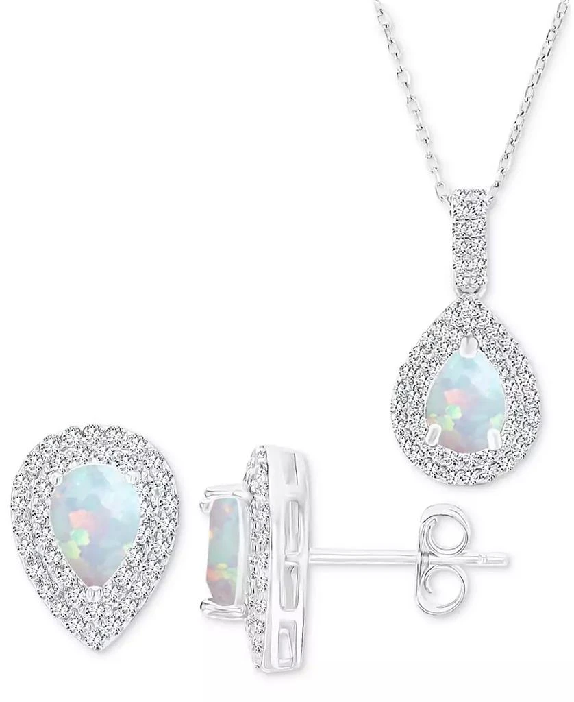 Macy
s 2-Pc. Set Lab-Grown Opal 
Lab-Grown White Sapphire Teardrop Halo Pendant Necklace 
Matching Stud Earrings in Sterling Silver