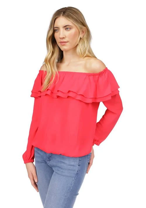 Michael Kors Michael Kors Womens Solid Ruffle Peasant Top 1