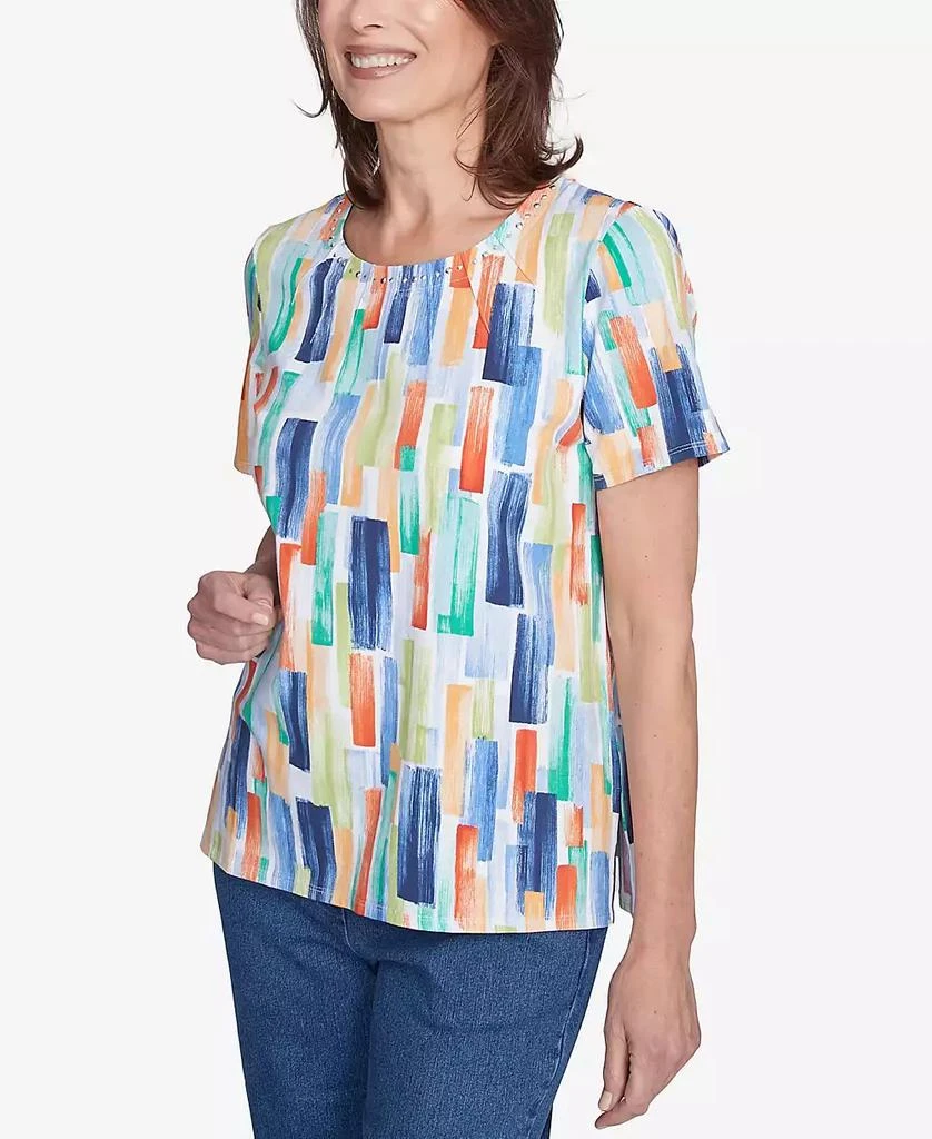 Alfred Dunner Petite  Stained Glass Pleated Crew Neck Top 4